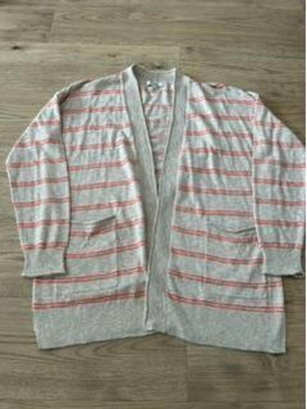 Madewell Striped Cardigan Sweater Womens Large Beige Orange Open Front Pocket